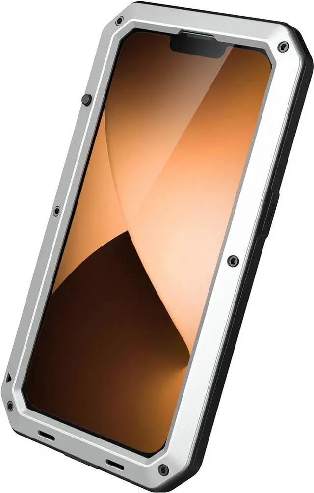 Alt view image 7 of 7 - for iPhone 14 Pro Max Case,360 Full Body Protective Heavy Duty Shockproof Tough Armour Aluminum Metal Case with Silicone Built-in Screen Protector for iPhone 14 Pro Max 6.7" - Silver