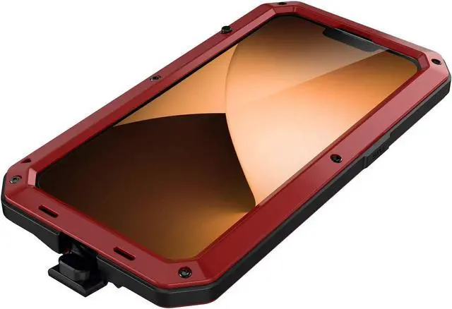 Alt view image 5 of 7 - for iPhone 14 Pro Max Case, 360 Full Body Protective Cover Heavy Duty Shockproof Tough Armour Aluminum Metal Case with Silicone Built-in Screen Protector for iPhone 14 Pro Max 6.7" - Red