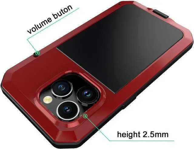 Alt view image 4 of 7 - for iPhone 14 Pro Max Case, 360 Full Body Protective Cover Heavy Duty Shockproof Tough Armour Aluminum Metal Case with Silicone Built-in Screen Protector for iPhone 14 Pro Max 6.7" - Red