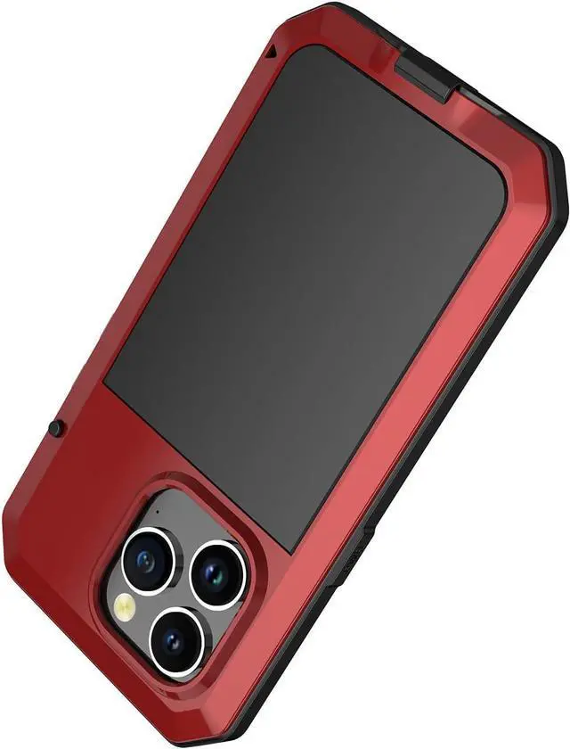 Alt view image 6 of 7 - for iPhone 14 Pro Max Case, 360 Full Body Protective Cover Heavy Duty Shockproof Tough Armour Aluminum Metal Case with Silicone Built-in Screen Protector for iPhone 14 Pro Max 6.7" - Red