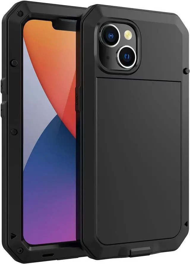 Alt view image 2 of 7 - for iPhone 14 Case, 360 Full Body Protective Cover Heavy Duty Shockproof Tough Armour Aluminum Metal Case with Silicone Built-in Screen Protector for Apple iPhone 14 6.1 Inch - Black