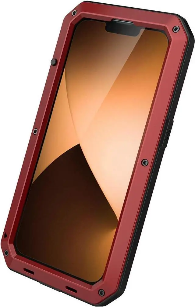 Alt view image 7 of 7 - for iPhone 14 Pro Max Case, 360 Full Body Protective Cover Heavy Duty Shockproof Tough Armour Aluminum Metal Case with Silicone Built-in Screen Protector for iPhone 14 Pro Max 6.7" - Red