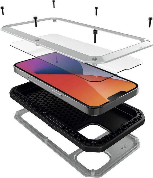 Main image of for iPhone 14 Case, 360 Full Body Protective Cover Heavy Duty Shockproof Tough Armour Aluminum Metal Case with Silicone Built-in Screen Protector for Apple iPhone 14 6.1 Inch - Silver