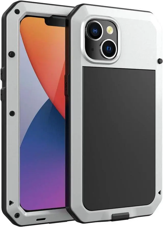 Alt view image 3 of 7 - for iPhone 14 Case, 360 Full Body Protective Cover Heavy Duty Shockproof Tough Armour Aluminum Metal Case with Silicone Built-in Screen Protector for Apple iPhone 14 6.1 Inch - Silver