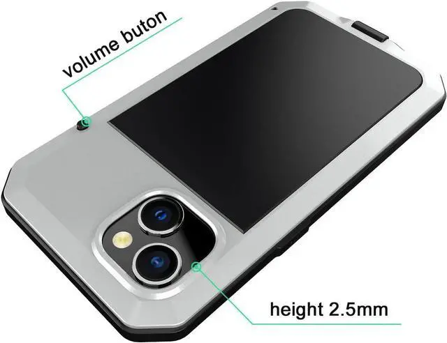 Alt view image 4 of 7 - for iPhone 14 Case, 360 Full Body Protective Cover Heavy Duty Shockproof Tough Armour Aluminum Metal Case with Silicone Built-in Screen Protector for Apple iPhone 14 6.1 Inch - Silver