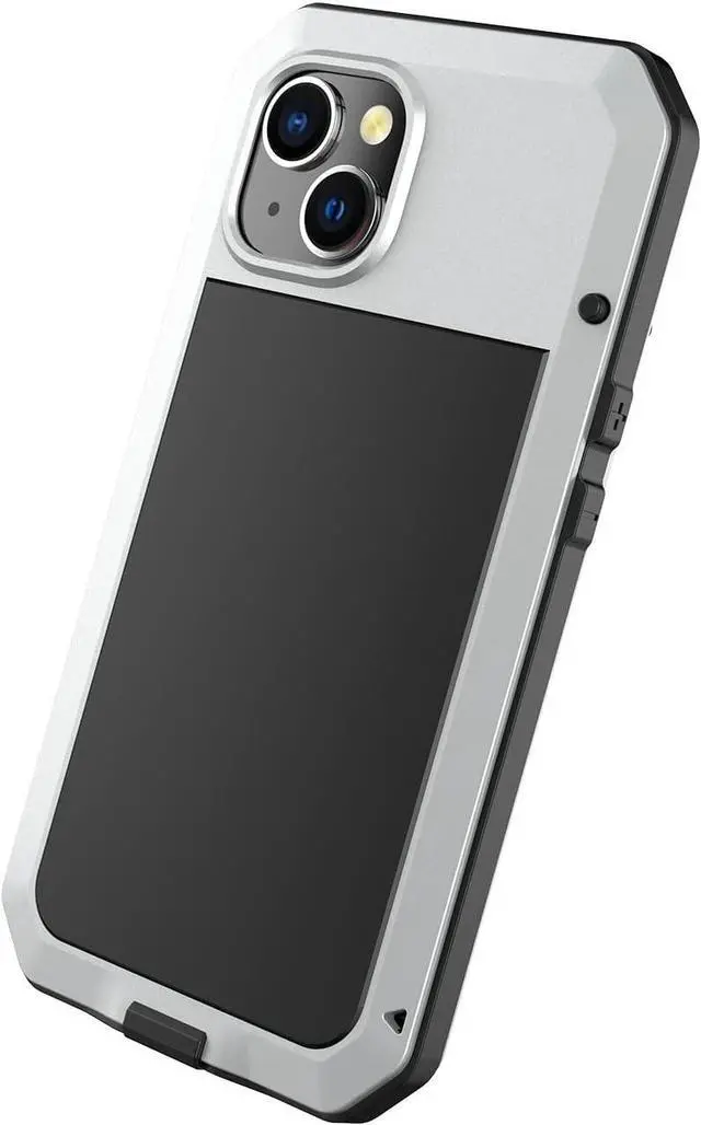Alt view image 7 of 7 - for iPhone 14 Case, 360 Full Body Protective Cover Heavy Duty Shockproof Tough Armour Aluminum Metal Case with Silicone Built-in Screen Protector for Apple iPhone 14 6.1 Inch - Silver