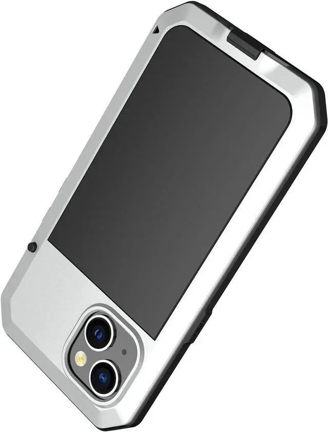 Alt view image 5 of 7 - for iPhone 14 Case, 360 Full Body Protective Cover Heavy Duty Shockproof Tough Armour Aluminum Metal Case with Silicone Built-in Screen Protector for Apple iPhone 14 6.1 Inch - Silver
