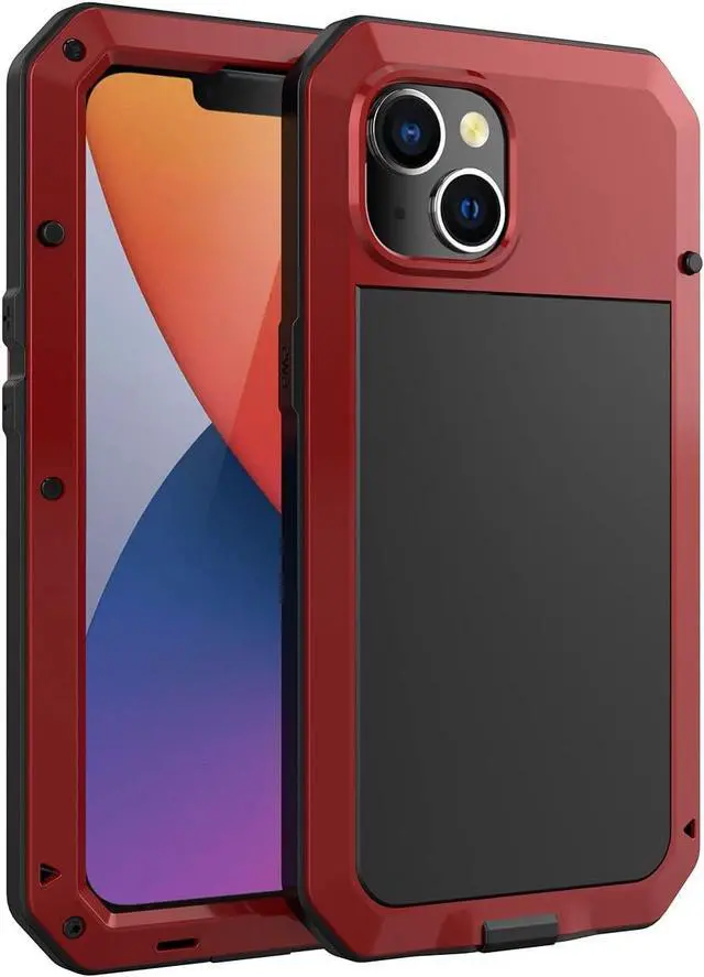 Main image of for iPhone 14 Case, 360 Full Body Protective Cover Heavy Duty Shockproof Tough Armour Aluminum Alloy Metal Case with Silicone Built-in Screen Protector for Apple iPhone 14 6.1 Inch - Red