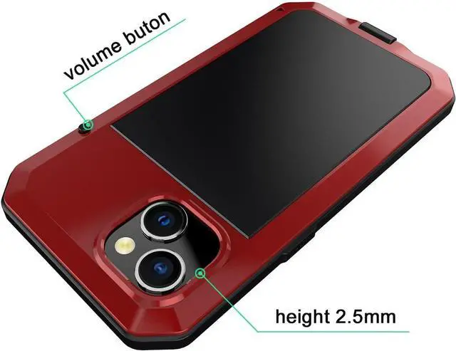 Alt view image 4 of 7 - for iPhone 14 Case, 360 Full Body Protective Cover Heavy Duty Shockproof Tough Armour Aluminum Alloy Metal Case with Silicone Built-in Screen Protector for Apple iPhone 14 6.1 Inch - Red