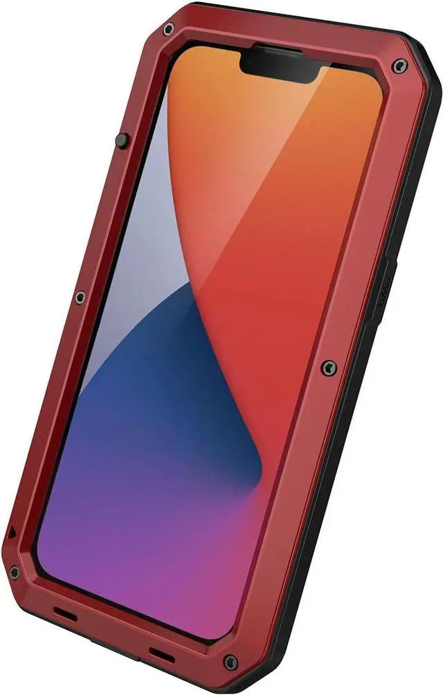 Alt view image 7 of 7 - for iPhone 14 Case, 360 Full Body Protective Cover Heavy Duty Shockproof Tough Armour Aluminum Alloy Metal Case with Silicone Built-in Screen Protector for Apple iPhone 14 6.1 Inch - Red