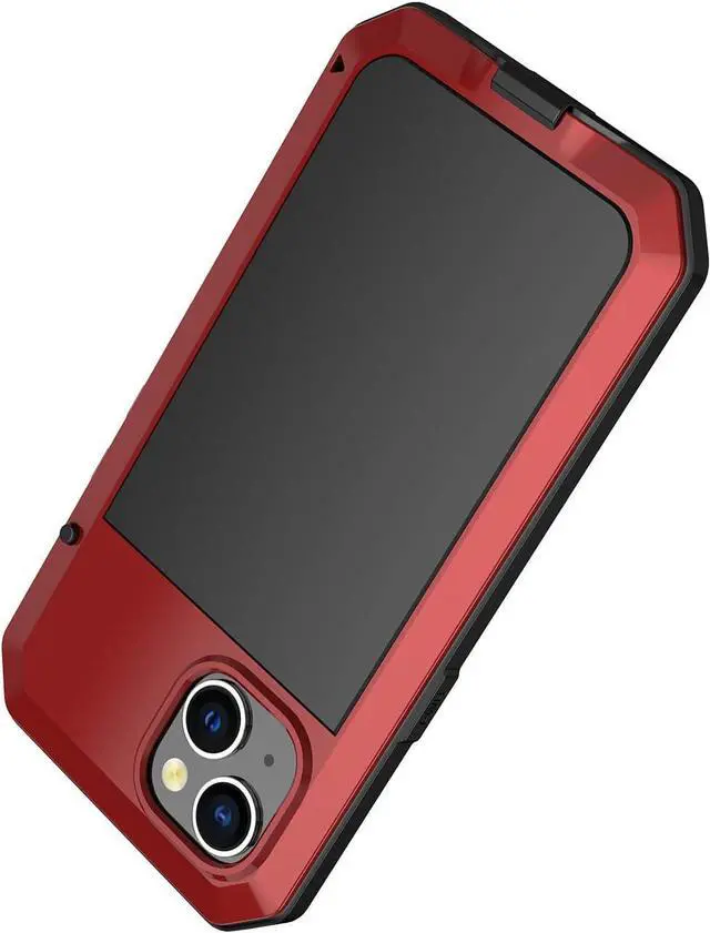Alt view image 6 of 7 - for iPhone 14 Case, 360 Full Body Protective Cover Heavy Duty Shockproof Tough Armour Aluminum Alloy Metal Case with Silicone Built-in Screen Protector for Apple iPhone 14 6.1 Inch - Red