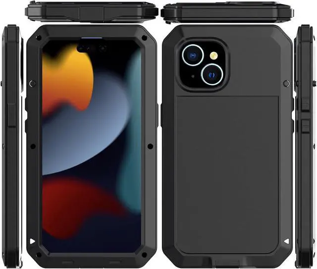 Alt view image 2 of 7 - Compatiable with iPhone 15 Plus Case,360 Full Body Protective Cover Heavy Duty Shockproof Tough Armour Aluminum Alloy Metal Case with Silicone Built-in Screen Protector - Black