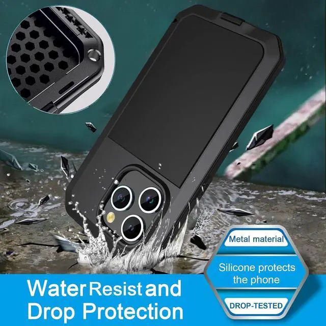 Alt view image 7 of 7 - for iPhone 14 Pro Max Case,360 Full Body Protective Cover Heavy Duty Shockproof Tough Armour Aluminum Metal Case with Silicone Built-in Screen Protector for iPhone 14 Pro Max 6.7" - Black