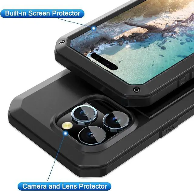 Alt view image 3 of 7 - for iPhone 14 Case, 360 Full Body Protective Cover Heavy Duty Shockproof Tough Armour Aluminum Metal Case with Silicone Built-in Screen Protector for Apple iPhone 14 6.1 Inch - Black