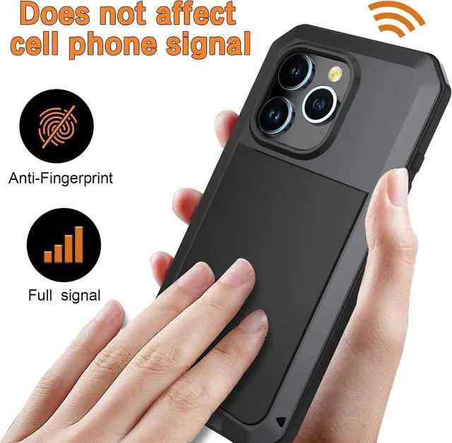 Alt view image 4 of 7 - for iPhone 14 Case, 360 Full Body Protective Cover Heavy Duty Shockproof Tough Armour Aluminum Metal Case with Silicone Built-in Screen Protector for Apple iPhone 14 6.1 Inch - Black