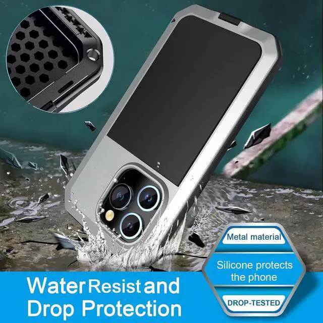 Alt view image 2 of 7 - Compatiable with iPhone 15 Pro Case,360 Full Body Protective Cover Heavy Duty Shockproof Tough Armour Aluminum Alloy Metal Case with Silicone Built-in Screen Protector - Silver