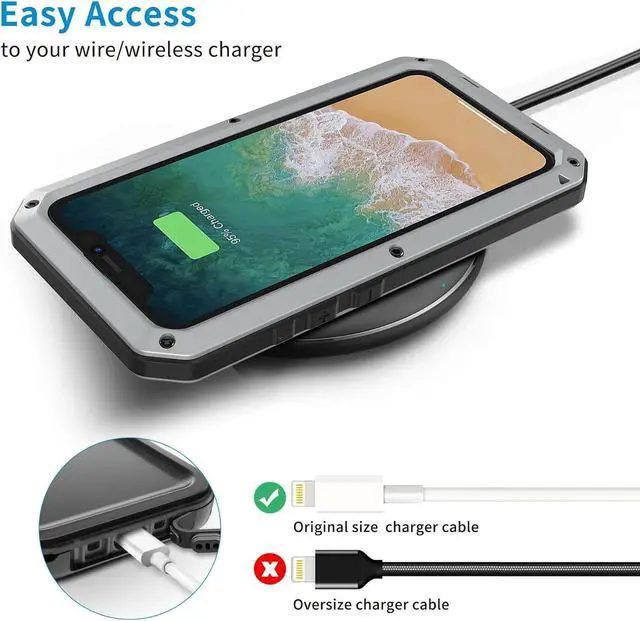 Alt view image 4 of 7 - Compatiable with iPhone 15 Pro Case,360 Full Body Protective Cover Heavy Duty Shockproof Tough Armour Aluminum Alloy Metal Case with Silicone Built-in Screen Protector - Silver