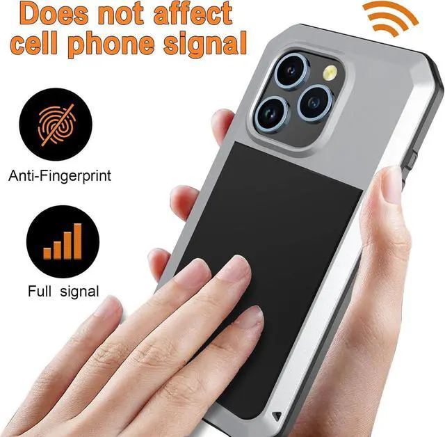 Alt view image 5 of 7 - Compatiable with iPhone 15 Pro Case,360 Full Body Protective Cover Heavy Duty Shockproof Tough Armour Aluminum Alloy Metal Case with Silicone Built-in Screen Protector - Silver