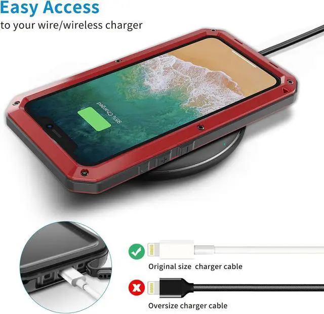 Alt view image 4 of 7 - Compatiable with iPhone 15 Pro Max Case,360 Full Body Protective Cover Heavy Duty Shockproof Tough Armour Aluminum Alloy Metal Case with Silicone Built-in Screen Protector - Red