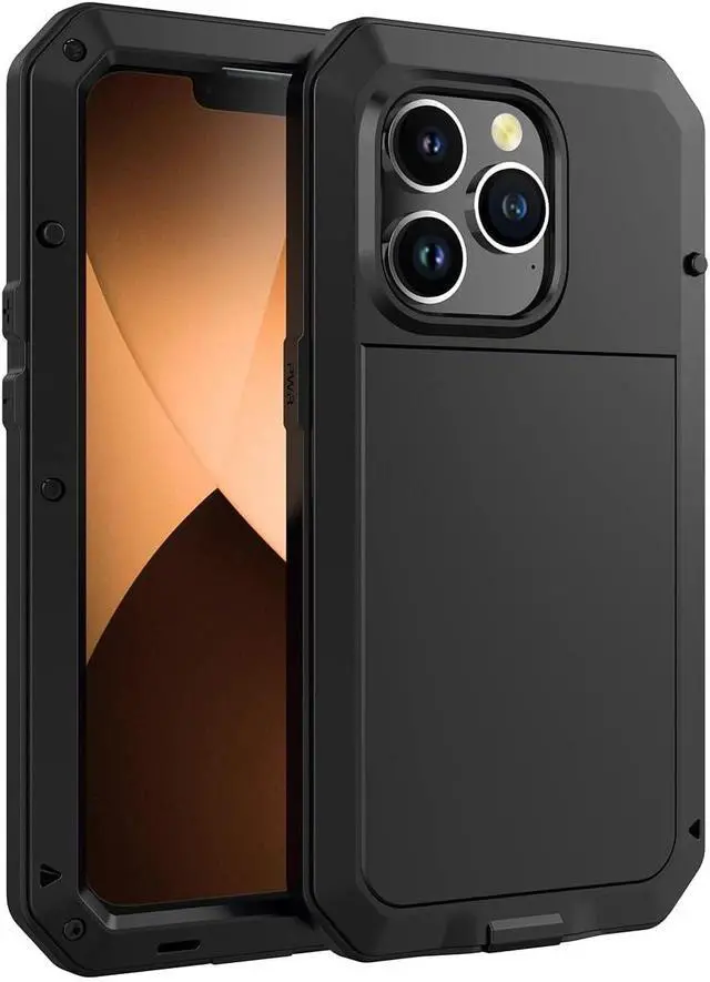Alt view image 3 of 7 - for iPhone 12 Pro Max Case,360 Full Body Protective Cover Heavy Duty Shockproof Tough Armour Aluminum Metal Case with Silicone Built-in Screen Protector for iPhone 12 Pro Max 6.7" - Black