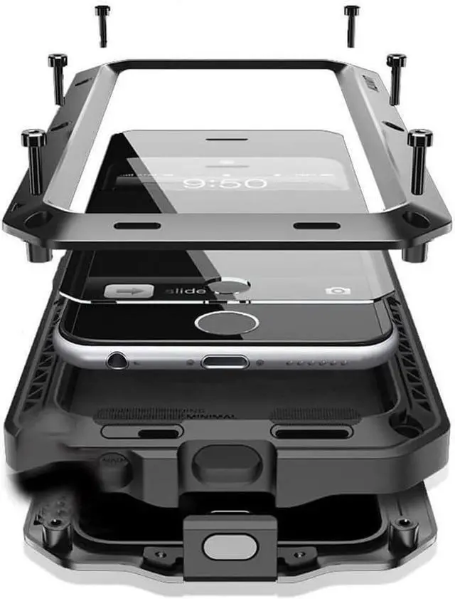 Main image of for iPhone 16 Pro Metal Case 6.3",Heavy Duty Shockproof Aluminum Alloy Tough Armour Military Phone Case,360 Full Body Protective Cover with Silicone Built-in Screen Protector - Black