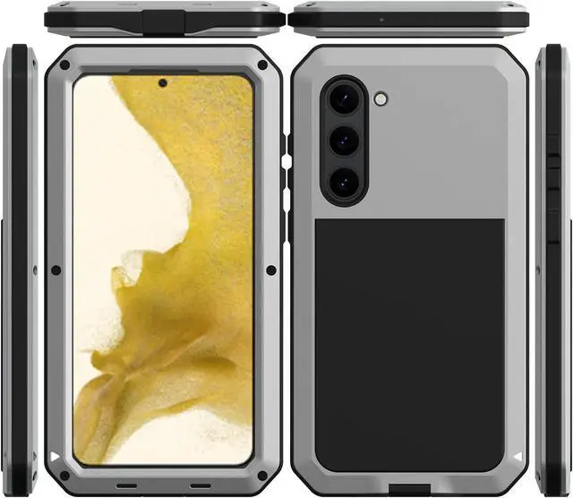 Alt view image 7 of 7 - for Galaxy S23 Case, Full Body Protective Cover Heavy Duty Shockproof Tough Armour Aluminum Alloy Metal Case with Silicone Built-in Screen Protector for SAM-UNG Galaxy S23 6.1" - Silver