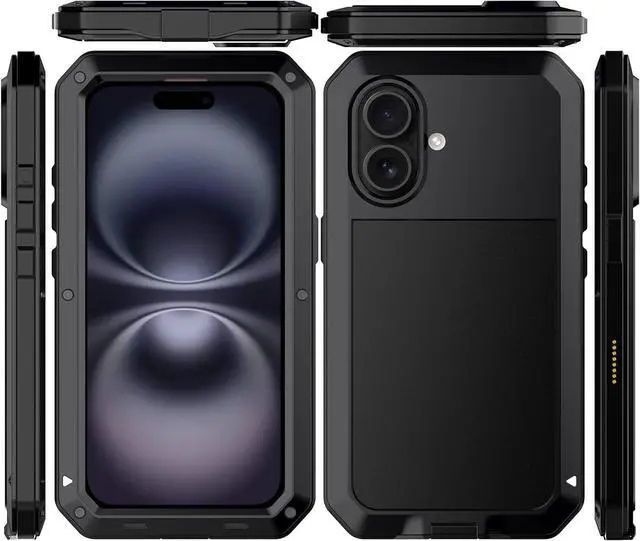 Alt view image 2 of 7 - for iPhone 16 Pro Metal Case 6.3",Heavy Duty Shockproof Aluminum Alloy Tough Armour Military Phone Case,360 Full Body Protective Cover with Silicone Built-in Screen Protector - Black