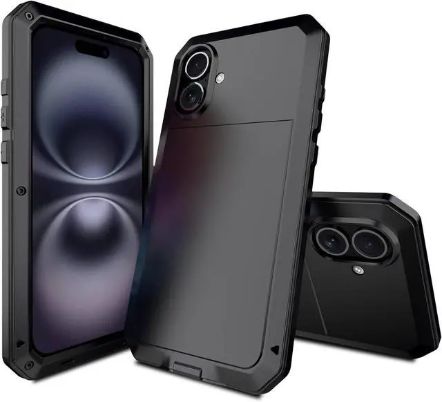 Alt view image 3 of 7 - for iPhone 16 Pro Metal Case 6.3",Heavy Duty Shockproof Aluminum Alloy Tough Armour Military Phone Case,360 Full Body Protective Cover with Silicone Built-in Screen Protector - Black