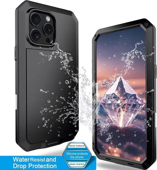 Alt view image 4 of 7 - for iPhone 16 Pro Metal Case 6.3",Heavy Duty Shockproof Aluminum Alloy Tough Armour Military Phone Case,360 Full Body Protective Cover with Silicone Built-in Screen Protector - Black