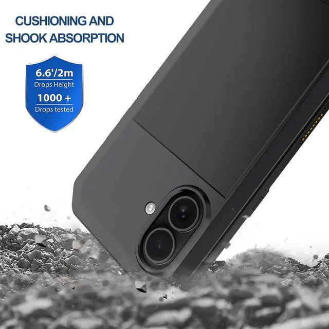 Alt view image 5 of 7 - for iPhone 16 Pro Metal Case 6.3",Heavy Duty Shockproof Aluminum Alloy Tough Armour Military Phone Case,360 Full Body Protective Cover with Silicone Built-in Screen Protector - Black