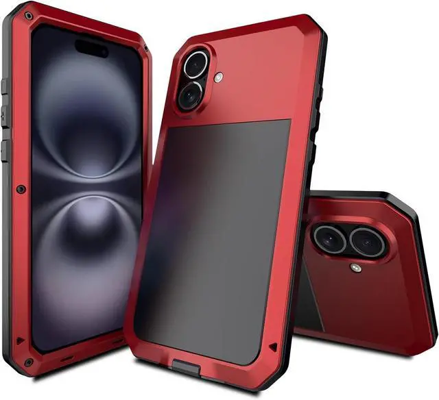 Alt view image 2 of 7 - for iPhone 16 Pro Metal Case 6.3",Heavy Duty Shockproof Aluminum Alloy Tough Armour Military Phone Case,360 Full Body Protective Cover with Silicone Built-in Screen Protector - Red