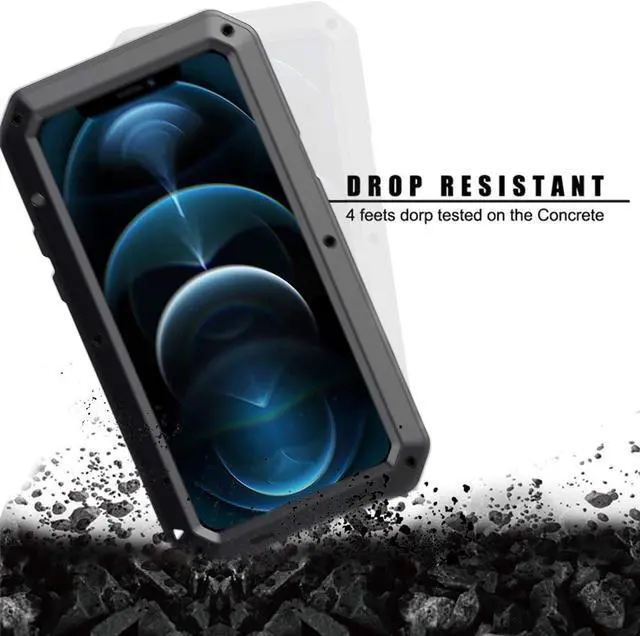 Alt view image 5 of 7 - for iPhone 12 Case,Full Body Protective Cover Heavy Duty Shockproof Tough Armour Aluminum Alloy Metal Case with Silicone Built-in Screen Protector for Apple iPhone 12 Pro 6.1 Inch - Black