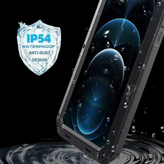 Alt view image 6 of 7 - for iPhone 12 Case,Full Body Protective Cover Heavy Duty Shockproof Tough Armour Aluminum Alloy Metal Case with Silicone Built-in Screen Protector for Apple iPhone 12 Pro 6.1 Inch - Black