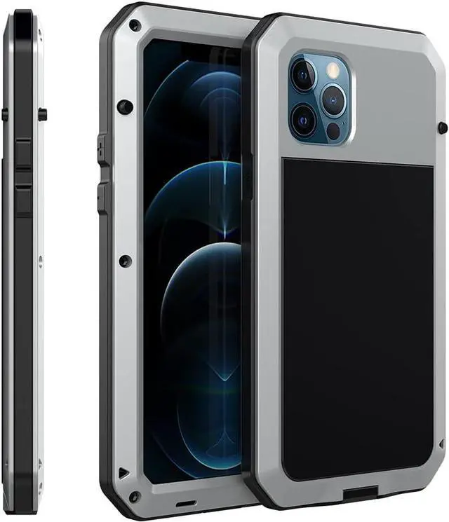 Main image of for iPhone 12 Case,Full Body Protective Cover Heavy Duty Shockproof Tough Armour Aluminum Alloy Metal Case with Silicone Built-in Screen Protector for Apple iPhone 12 Pro 6.1 Inch - Silver