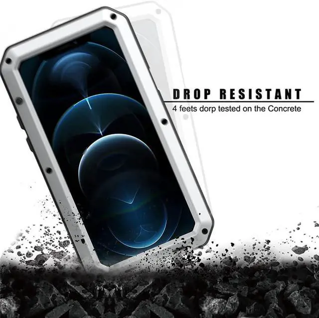 Alt view image 3 of 7 - for iPhone 12 Case,Full Body Protective Cover Heavy Duty Shockproof Tough Armour Aluminum Alloy Metal Case with Silicone Built-in Screen Protector for Apple iPhone 12 Pro 6.1 Inch - Silver