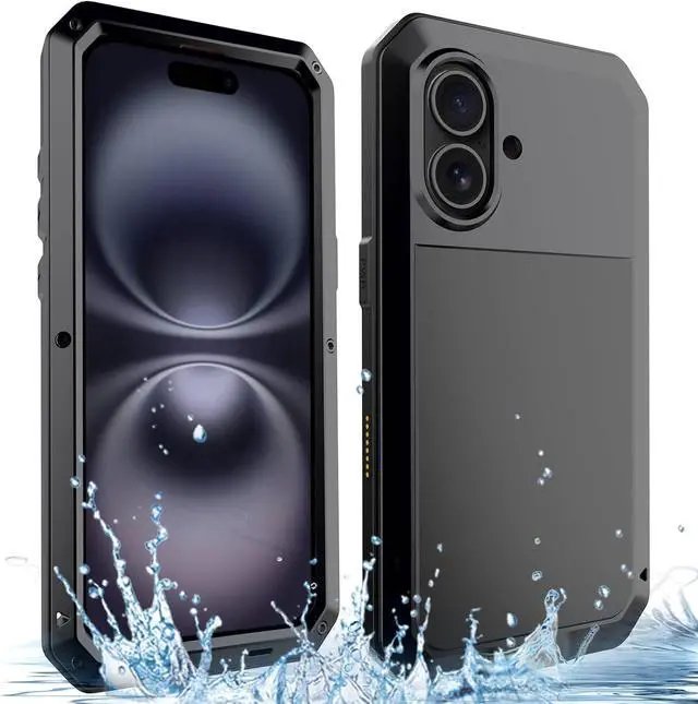 Alt view image 6 of 7 - for iPhone 16 Metal Case 6.1",Heavy Duty Shockproof Aluminum Alloy Tough Armour Military Grade Phone Case,360 Full Body Protective Cover with Silicone Built-in Screen Protector - Black