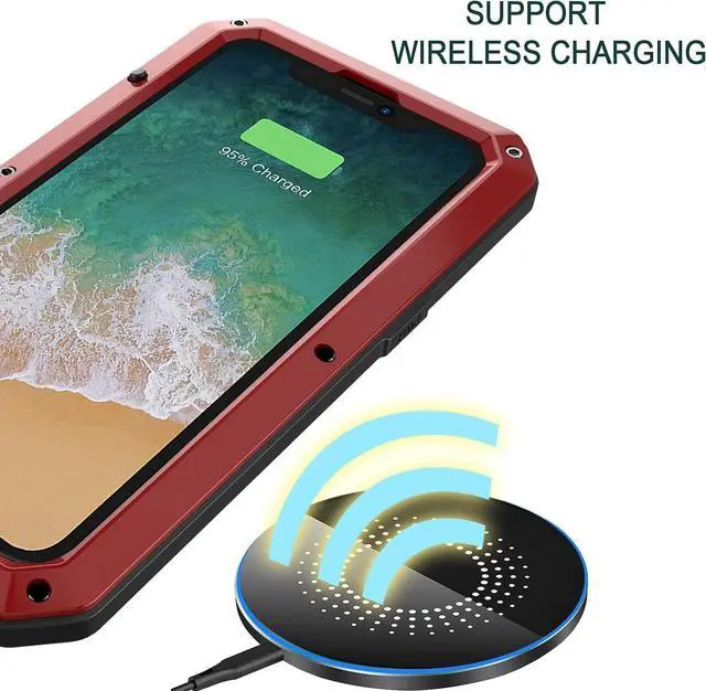 Alt view image 7 of 7 - Compatiable with iPhone 15 Case,360 Full Body Protective Cover Heavy Duty Shockproof Tough Armour Aluminum Alloy Metal Case with Silicone Built-in Screen Protector - Red