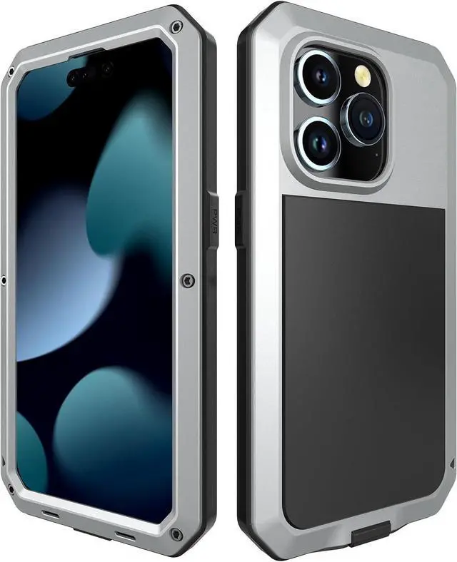 Main image of Compatiable with iPhone 15 Pro Case,360 Full Body Protective Cover Heavy Duty Shockproof Tough Armour Aluminum Alloy Metal Case with Silicone Built-in Screen Protector - Silver