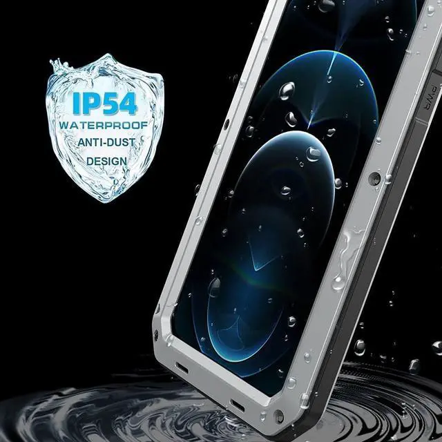 Alt view image 4 of 7 - for iPhone 12 Case,Full Body Protective Cover Heavy Duty Shockproof Tough Armour Aluminum Alloy Metal Case with Silicone Built-in Screen Protector for Apple iPhone 12 Pro 6.1 Inch - Silver