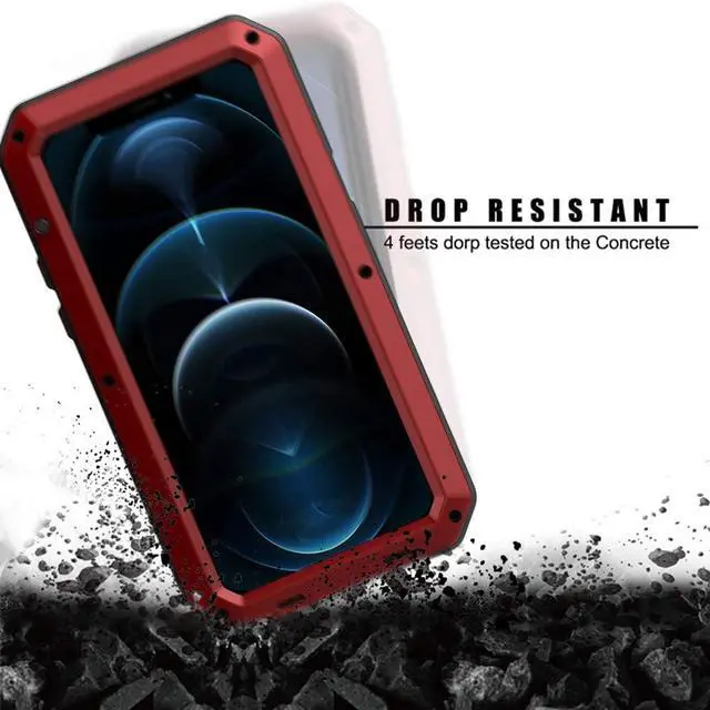Alt view image 4 of 7 - for iPhone 12 Case, 360 Full Body Protective Heavy Duty Shockproof Tough Armour Aluminum Alloy Metal Case with Silicone Built-in Screen Protector for Apple iPhone 12 Pro 6.1 Inch - Red