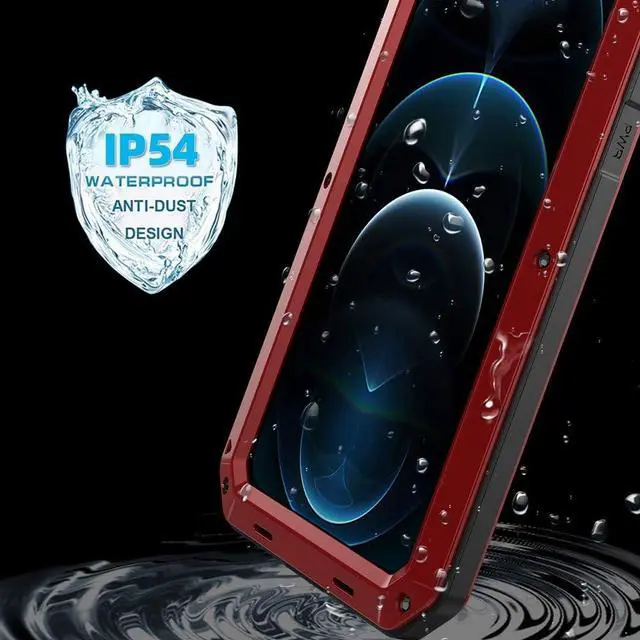 Alt view image 5 of 7 - for iPhone 12 Case, 360 Full Body Protective Heavy Duty Shockproof Tough Armour Aluminum Alloy Metal Case with Silicone Built-in Screen Protector for Apple iPhone 12 Pro 6.1 Inch - Red