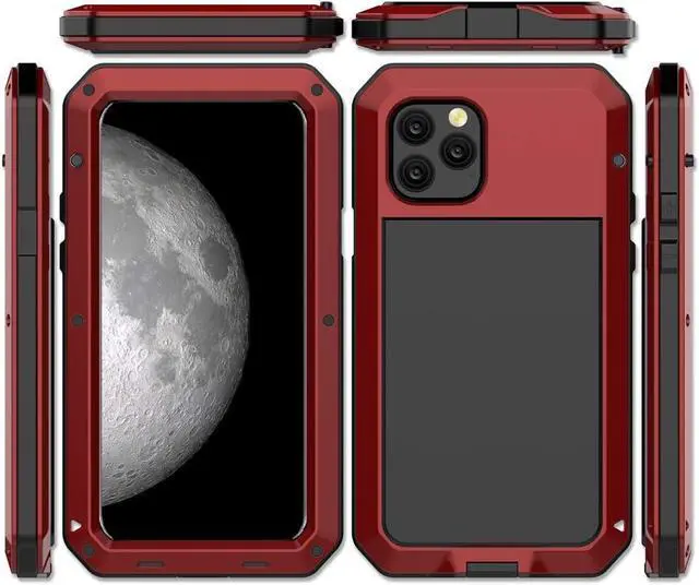 Main image of for iPhone 11 Pro Max Case,Full Body Protective Cover Heavy Duty Shockproof Tough Armour Aluminum Alloy Metal Case with Silicone Built-in Screen Protector for iPhone 11 Pro Max - red