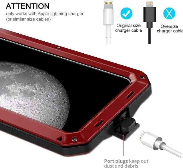 Alt view image 5 of 7 - for iPhone 11 Pro Max Case,Full Body Protective Cover Heavy Duty Shockproof Tough Armour Aluminum Alloy Metal Case with Silicone Built-in Screen Protector for iPhone 11 Pro Max - red