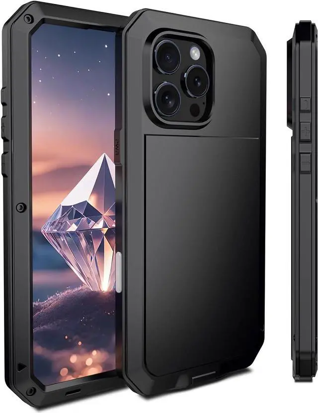 Alt view image 2 of 7 - for iPhone 16 Plus Metal Case 6.7",Heavy Duty Shockproof Aluminum Alloy Tough Armour Military Phone Case,360 Full Body Protective Cover with Silicone Built-in Screen Protector - Black