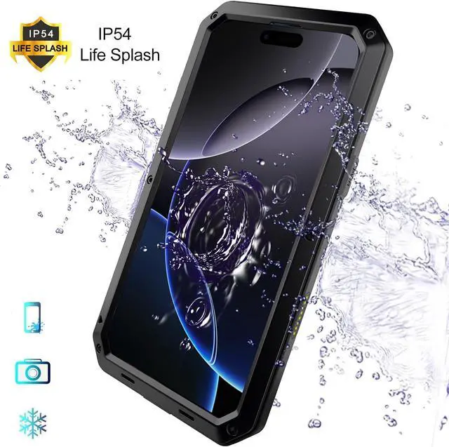 Alt view image 6 of 7 - for iPhone 16 Plus Metal Case 6.7",Heavy Duty Shockproof Aluminum Alloy Tough Armour Military Phone Case,360 Full Body Protective Cover with Silicone Built-in Screen Protector - Black