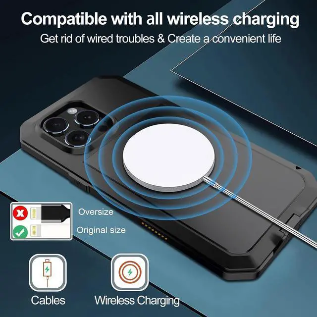 Alt view image 7 of 7 - for iPhone 16 Plus Metal Case 6.7",Heavy Duty Shockproof Aluminum Alloy Tough Armour Military Phone Case,360 Full Body Protective Cover with Silicone Built-in Screen Protector - Black