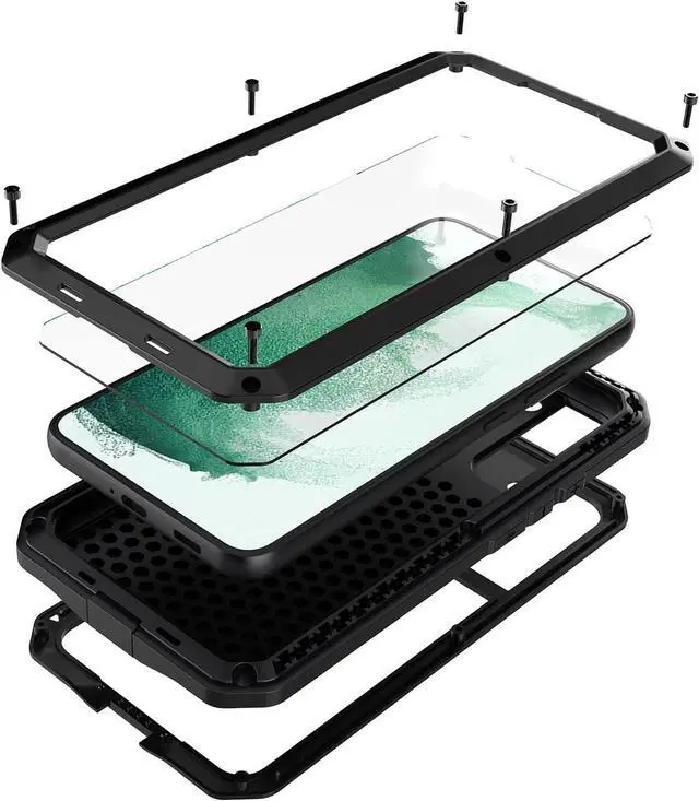 Main image of for Galaxy S22 Plus Case,Full Body Protective Heavy Duty Shockproof Tough Armour Aluminum Alloy Metal Military Case with Silicone Built-in Screen for SAM-UNG Galaxy S22+ 5g 6.6" - Black