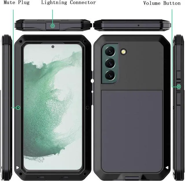 Alt view image 3 of 7 - for Galaxy S22 Plus Case,Full Body Protective Heavy Duty Shockproof Tough Armour Aluminum Alloy Metal Military Case with Silicone Built-in Screen for SAM-UNG Galaxy S22+ 5g 6.6" - Black