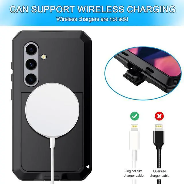 Alt view image 7 of 7 - for Galaxy S25 Case,Full Body Protective Cover Heavy Duty Shockproof Tough Armour Aluminum Alloy Metal Case with Silicone Built in Screen Protector for SAM-UNG Galaxy S25 6.1" - Black