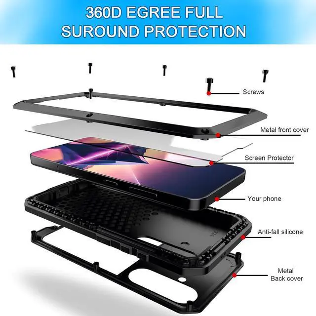 Alt view image 3 of 7 - for Galaxy S25 Case,Full Body Protective Cover Heavy Duty Shockproof Tough Armour Aluminum Alloy Metal Case with Silicone Built in Screen Protector for SAM-UNG Galaxy S25 6.1" - Black